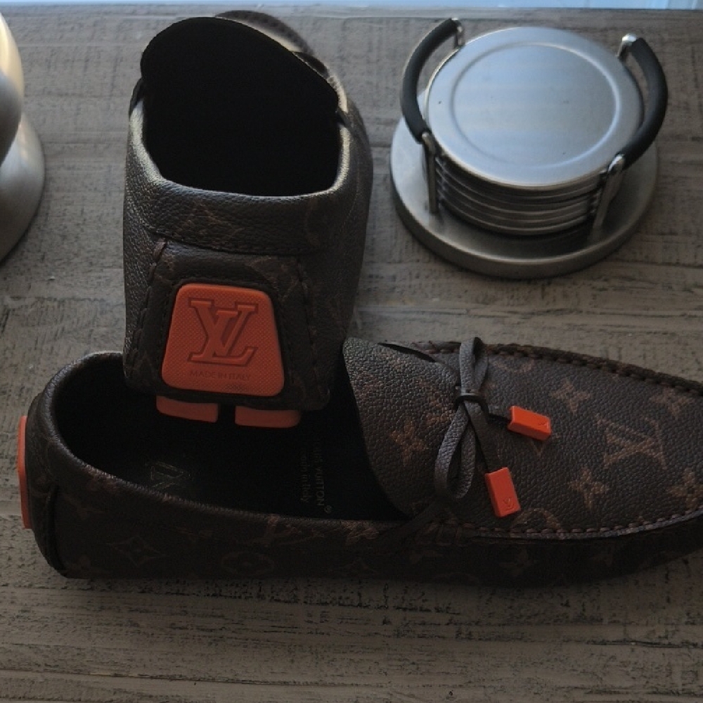 Louis Vuitton Dark Brown Loafers with Orange Details